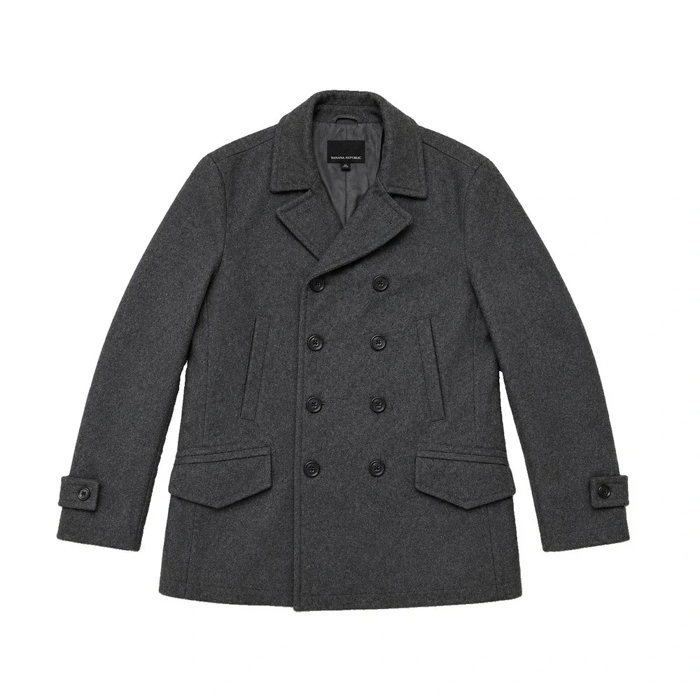 Banana Republic Men XL Gray Wool Blend Double Breasted Peacoat Jacket